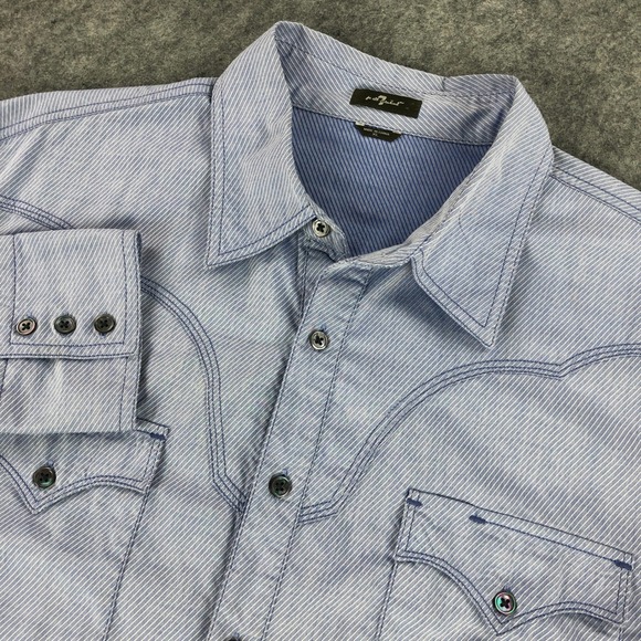 7 For All Mankind Mens Shirt XL Blue White Striped Button Up Western Cotton - Picture 1 of 12
